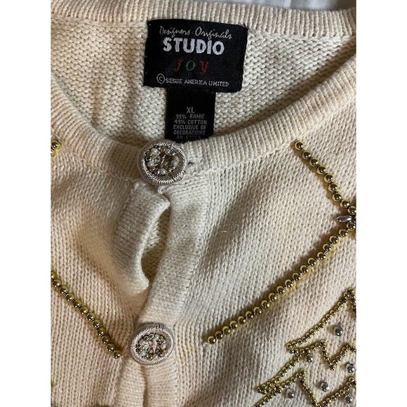 Designers Original Sweater XL Cream Beaded Embroidered Christmas Grandmacore - Picture 4 of 8